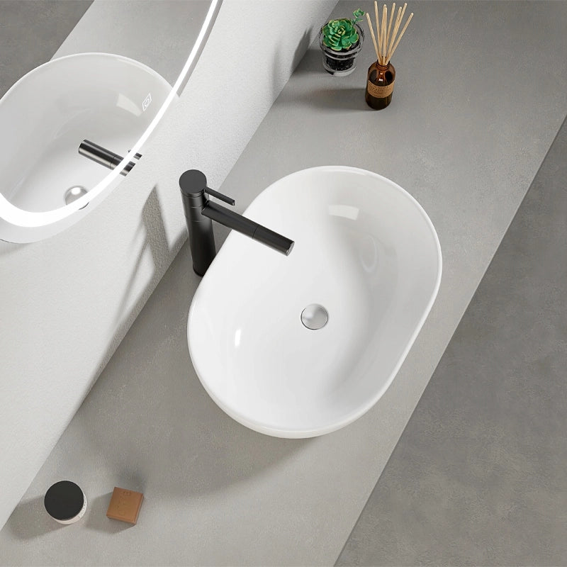Lavabo da appoggio in ceramica bianco ovale grande lucido 49 x 35 cm