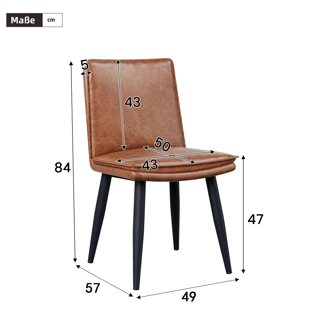 Set di 4 sedie da pranzo imbottite in PU con gambe in metallo marrone