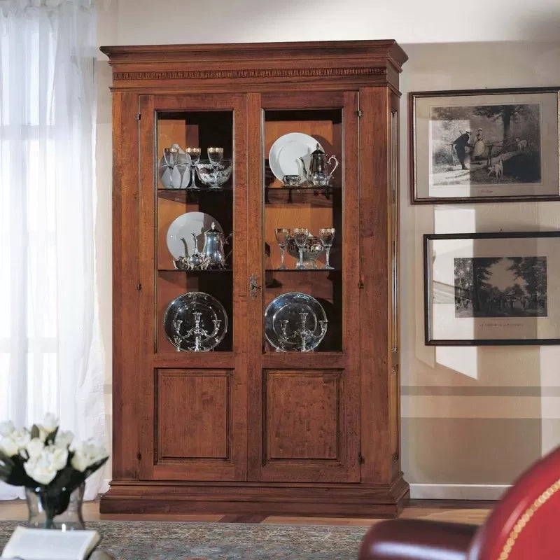 Vetrina classica 2 porte legno intaglio bassano 138x50x208 - Mobili 2G