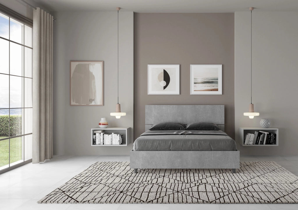 BS COM Letto matrimoniale francese contenitore 140x200 testata inclinata cemento