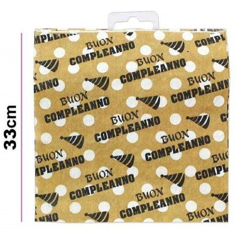 Trade Shop - Set 48pz Tovaglioli Di Carta Feste Scritta Buon Compleanno Pois Oro 33x33cm Party -