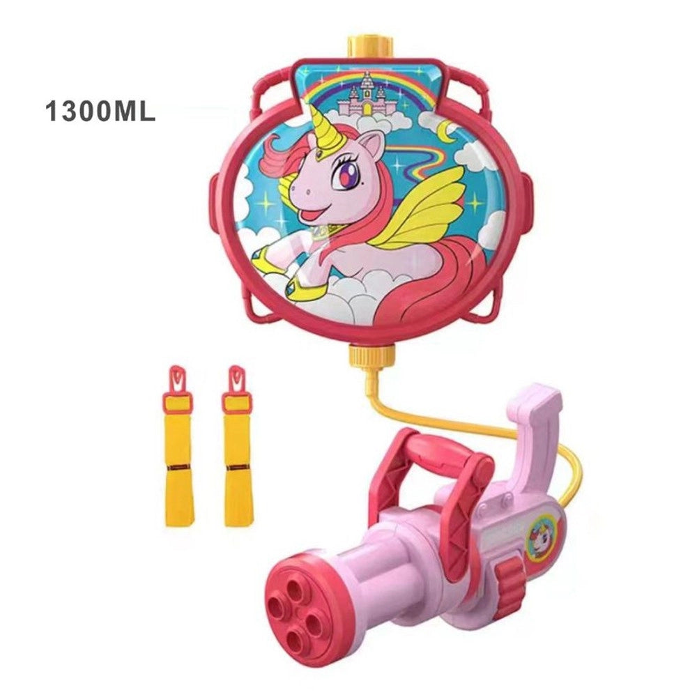Trade Shop - Pistola Ad Acqua Con Zaino Giocattolo Per Bambini Unicorno Spiaggia Estate 1300ml 618547 -