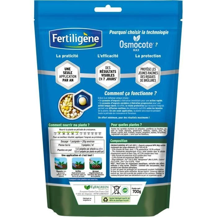 FERTILIGeNE - Osmocote max Concime a lungo termine Arbusti, Bosso, Conifere, Siepi 700g