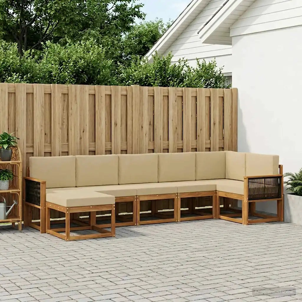 Set di divani da esterno 7 pcs Naturale e Beige Poliestere