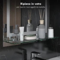 kleankin Specchio per Bagno a Luci LED a 3 Colori Regolabili con Mensola in Vetro, 50x12x70 cm, Argento