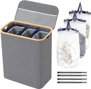 3 cassetti con coperchio, raccolta lavanderia, sistema di separazione lavanderia, contenitore lavanderia impermeabile rimovibile pieghevole, lavanderia compatta, 145 l, grigio