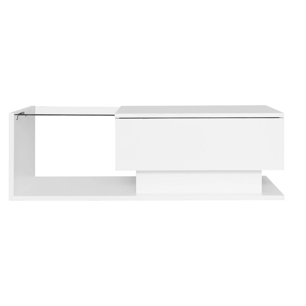 Tavolino da Caff¨¨ con LED e Cassetto ¨C Xylo ¨C Bianco Lucido, Vetro Temperato, 100x50x32