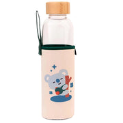 Borraccia in vetro riutilizzabile da 500 ml con motivo KOYA e custodia Bianco / Verde Line Friends BT21