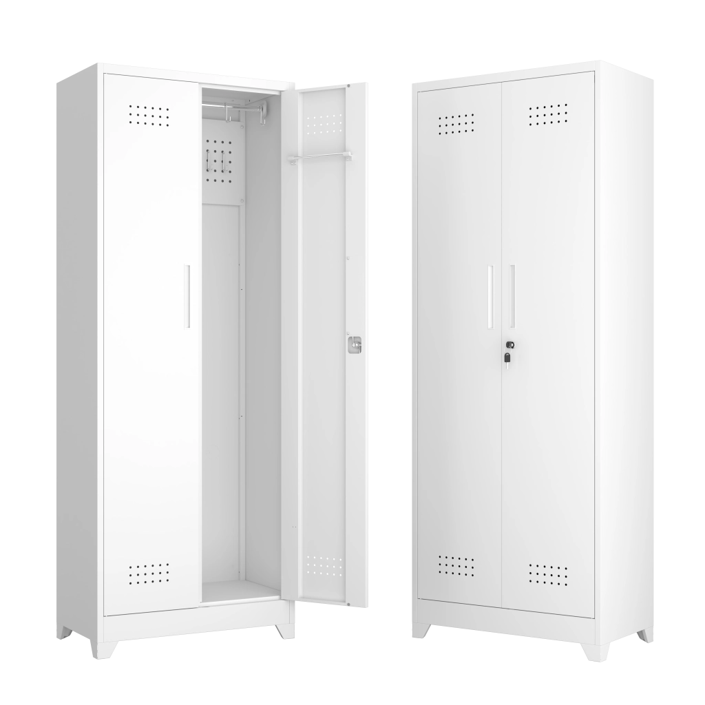 ARMADIO 165 cm in metallo bianco con ripiani regolabili e asta appendiabiti