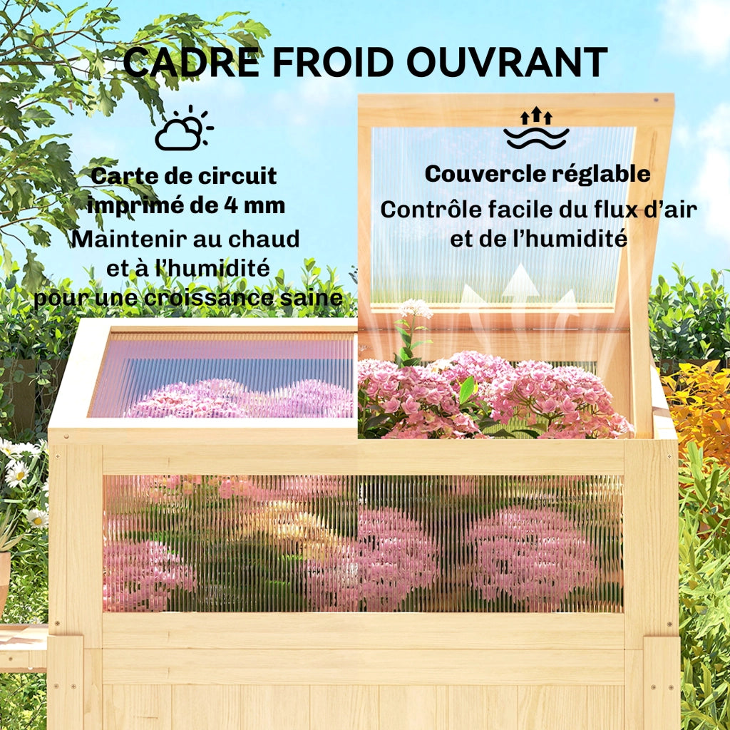 Tavolo da giardino con serra e scaffale ¨C zephmum ¨C 104x50x120 cm, legno naturale