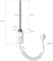 Radiatore per bagno elettrico con elemento di riscaldamento 300W 500x800 mm Bianco curvo con connessione laterale