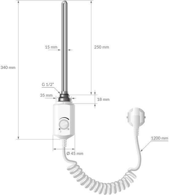 Radiatore per bagno elettrico con elemento di riscaldamento 300W 500x800 mm Bianco curvo con connessione laterale
