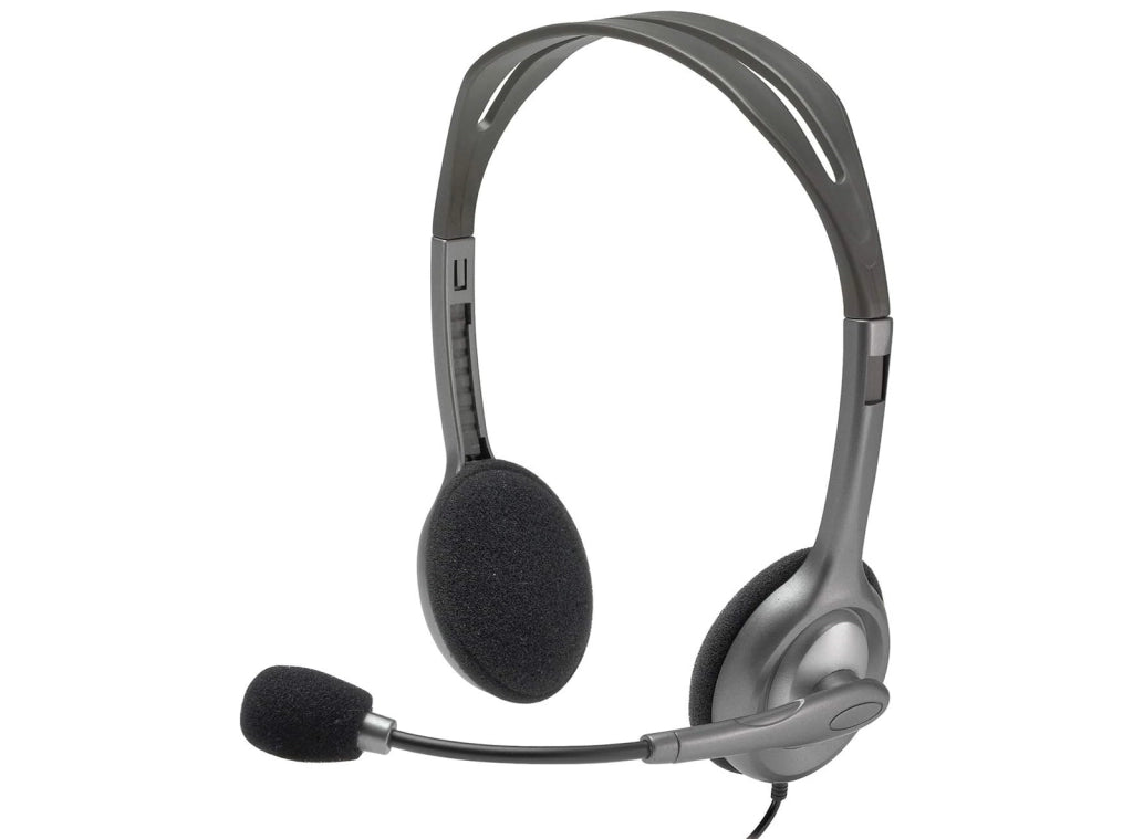 Cuffie Cablate Stereo Logitech H110 con Microfono a Cancellazione del Rumore Doppio Jack 3.5mm Archetto Regolabile per PC Desktop Smart Working e DAD Grigio