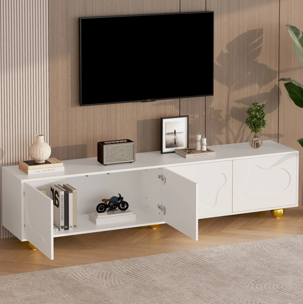 Mobile TV 180x40x45 cm con ante a forma di nuvola in truciolato bianco