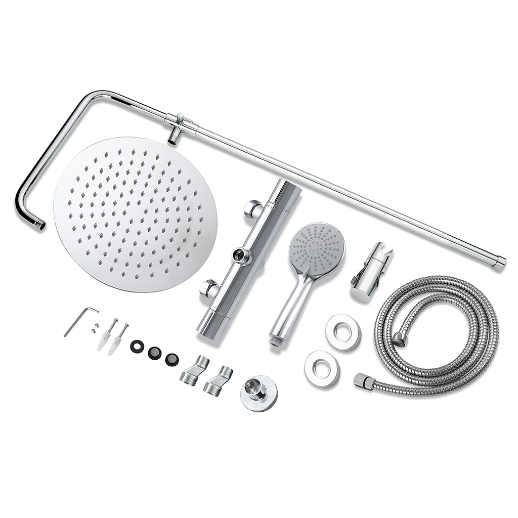 AICA ITALY Sistema Doccia con Miscelatore Termostatico a 38℃ e Soffione Rotondo da 25cm Altezza Regolabile 72-120cm Cromo