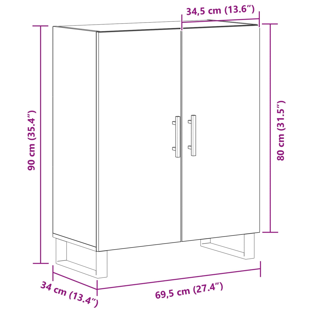 Credenza Nero Rovere 69,5x34x90 cm Legno ingegnerizzato