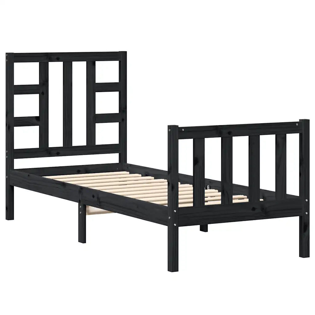 Giroletto con Testiera-Struttura Letto con testiera Nero Small Single in Legno Massello 521643