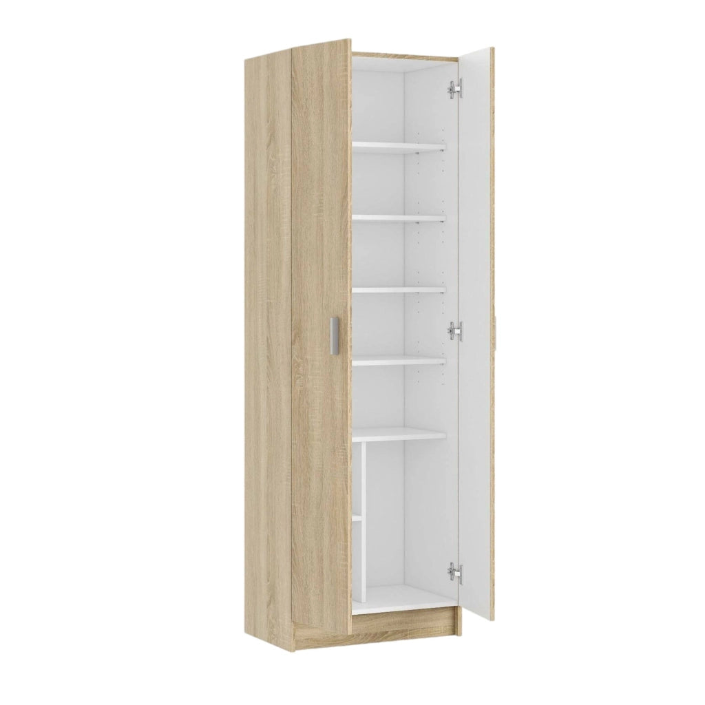 Armadio multiuso Altiplano, Mobile ausiliario a 2 ante, Guardaroba portascarpe moderno, Scarpiera verticale, cm 59x37h180, Rovere