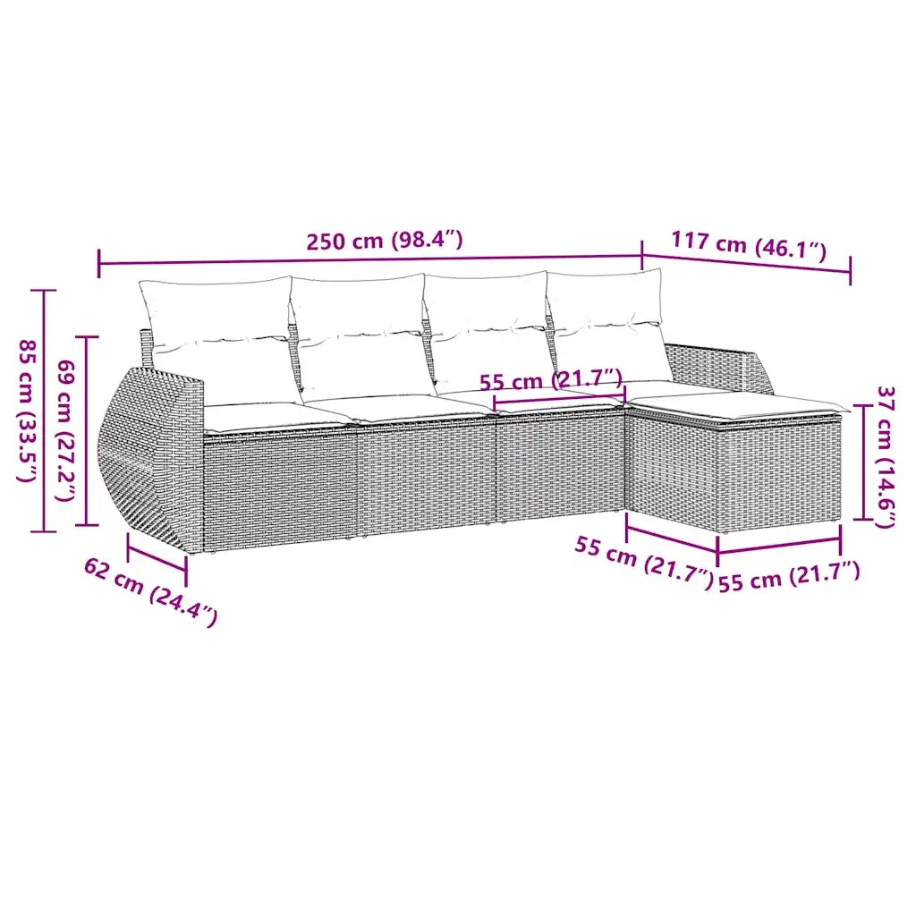 Set Divano da Giardino 5pz con Cuscini-Sofa da Giardino-Divanetto da esterno Grigio Chiaro Polyrattan 576911