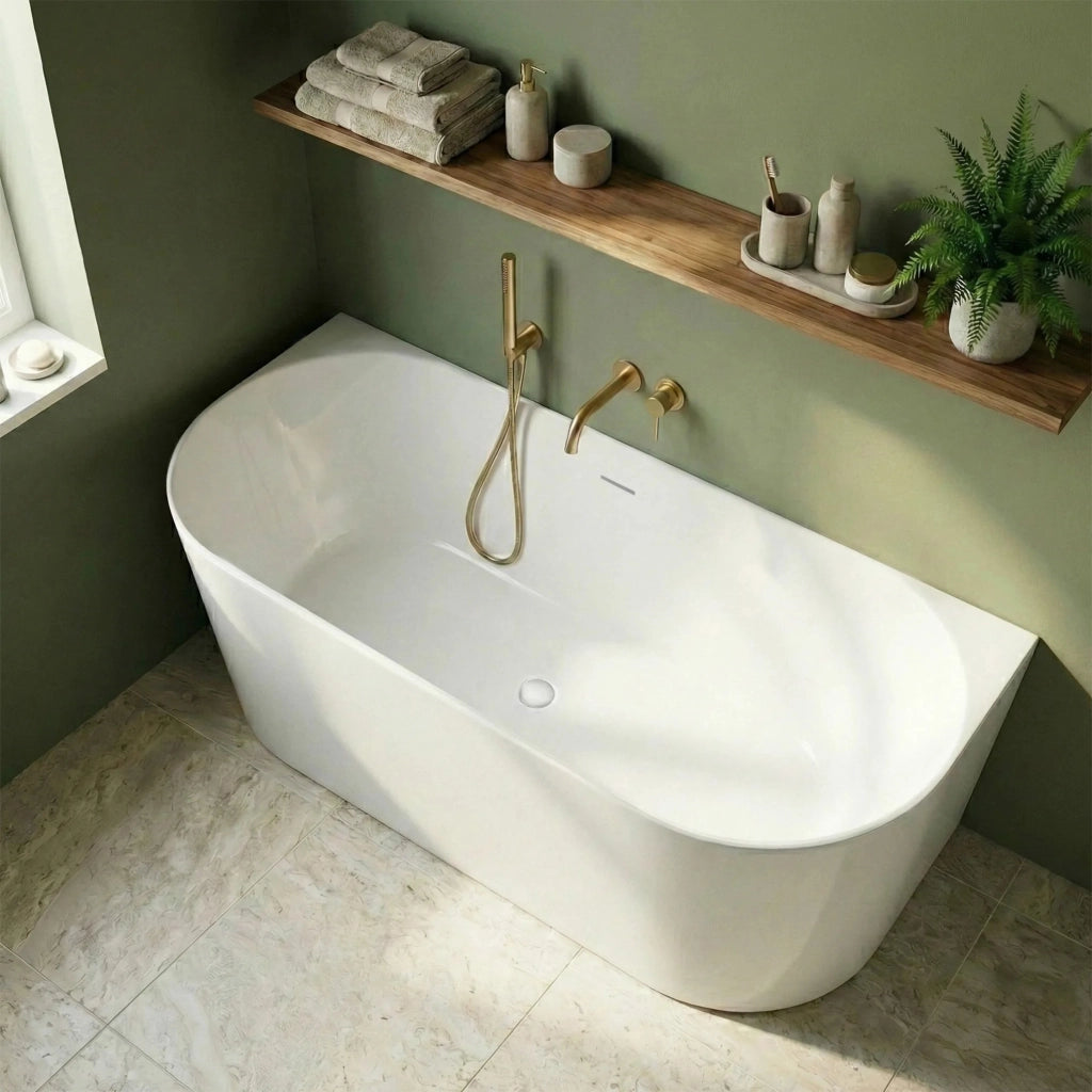 Vasca Bagno A Parete Capri Slim 150cm Copritappo nero