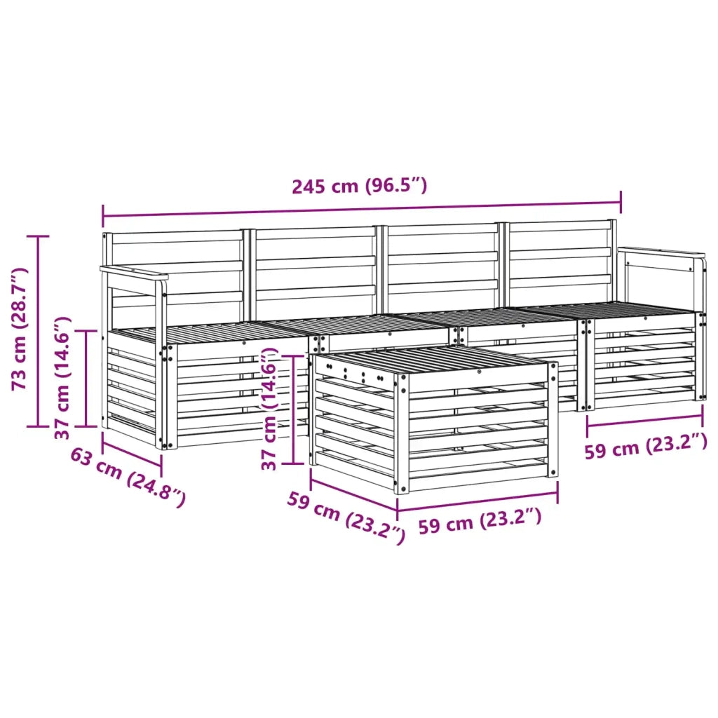 Set di divani da esterno 5 pcs Bianco Legno di Acacia Massello