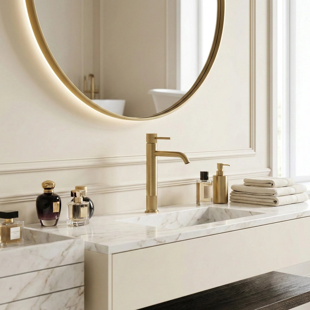 Rubinetto Da Bagno Rea Lungo Stripe Brush Gold