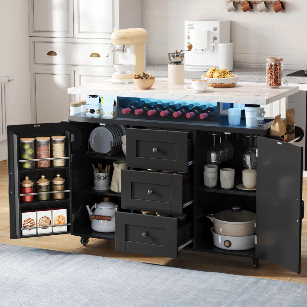ISOLA CUCINA con LED RGB, piano ribaltabile, 138x60x93 cm, MDF nero