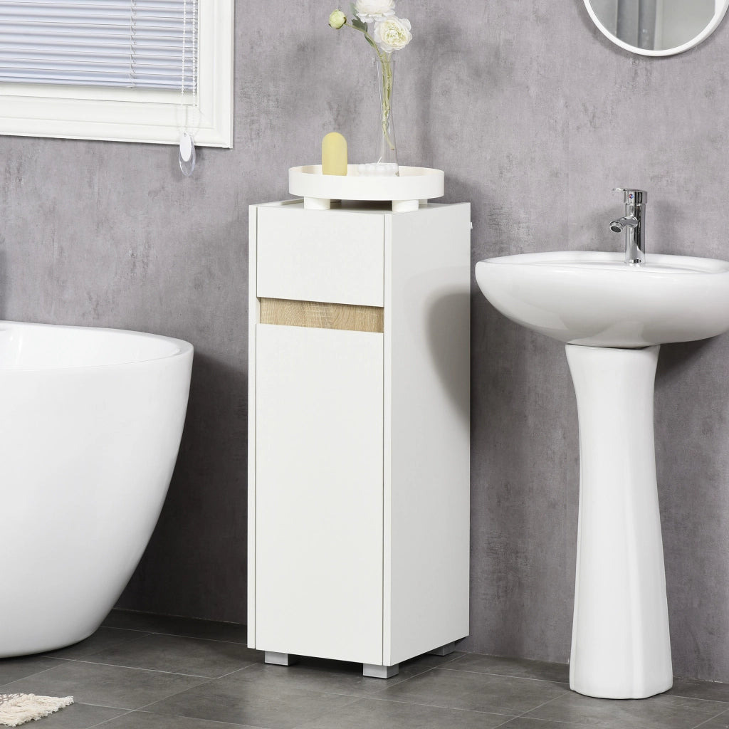EasyComfort Mobiletto Bagno con Cassetto e Armadietto con Mensola Regolabile in Legno 30x33x88cm, Bianco