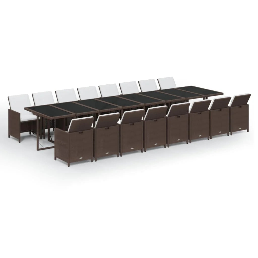 Set da pranzo da giardino mobili da esterno cuscini 17 pz marrone polyrattan 02_0014426