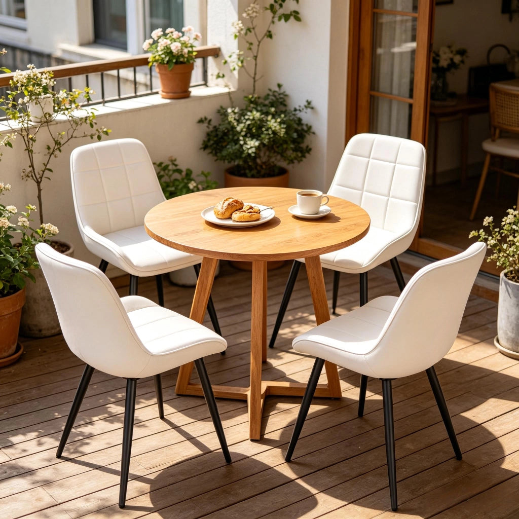 Sedia da pranzo Set da 4 con Schienale Ergonomico e Piedini Regolabili, in Metallo e Velluto, Nero/Bianco