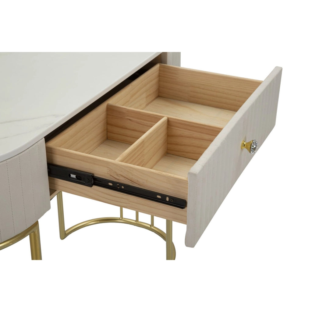 Console Montpellier crema in legno, ferro e tessuto — 100x40x75 cm
