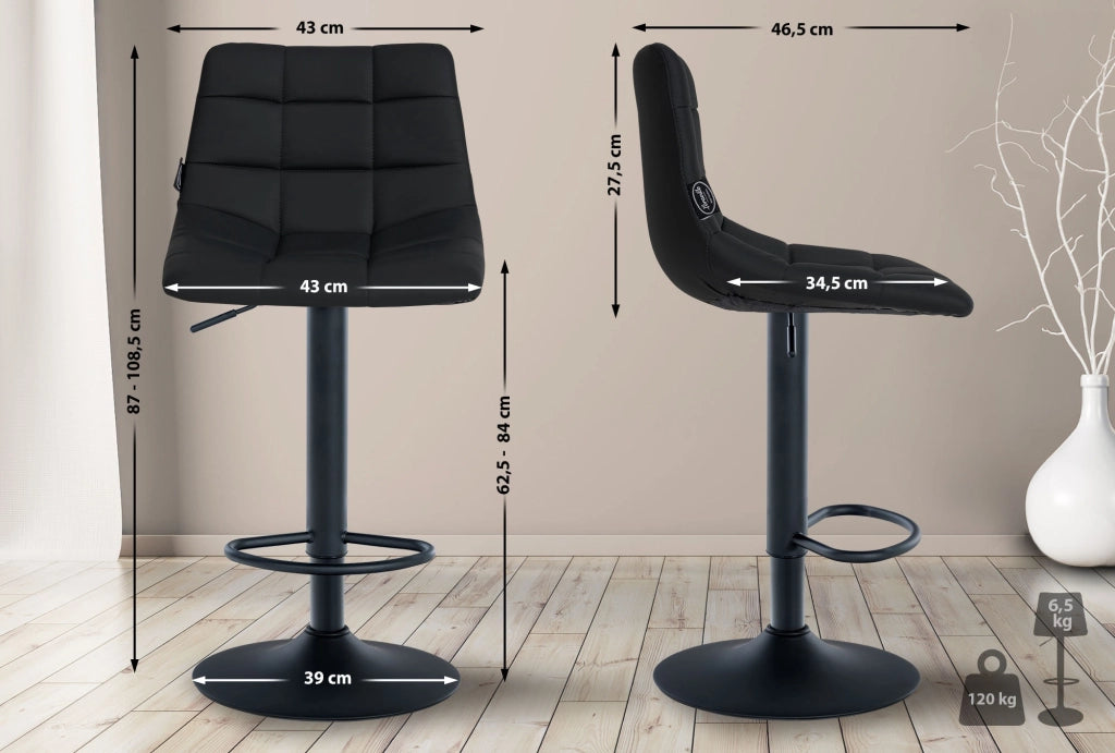 Set di 2 sgabelli da bar Jerry in similpelle nero,nero