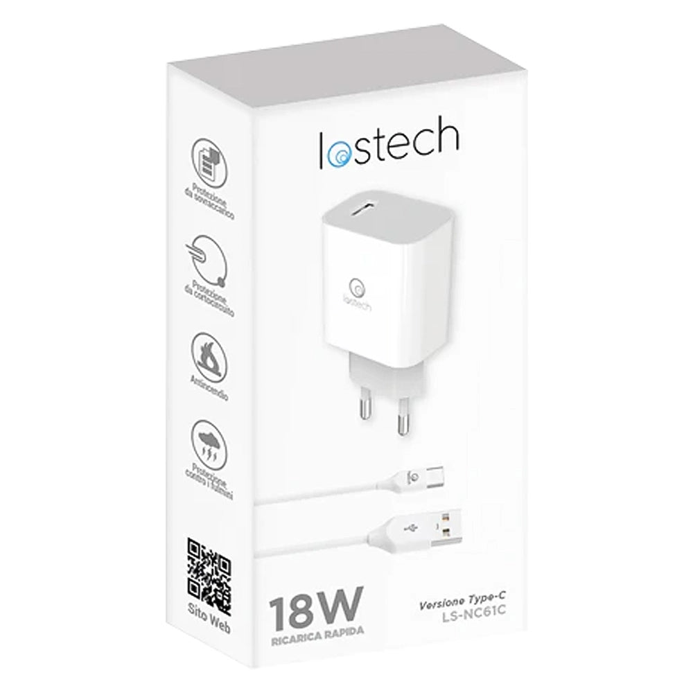 CARICABATTERIA DA MURO DUE USCITE CARICA ULTRA RAPIDA uscita USB / USB-C - pot.max 20W  - LOSTECH