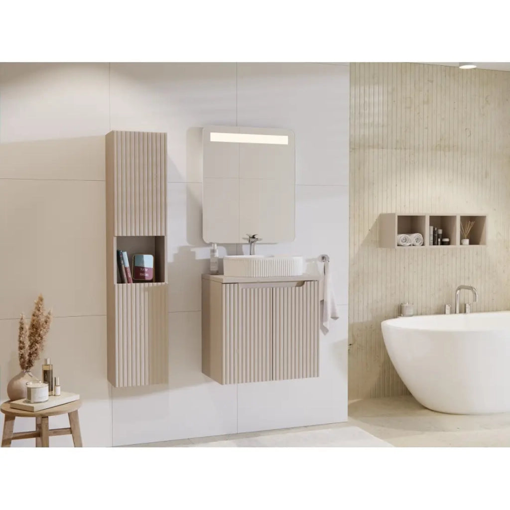Colonna da bagno VANO – 2 porte + 1 nicchia – Marrone congo – L30 × P25 × H140 cm – Da appendere