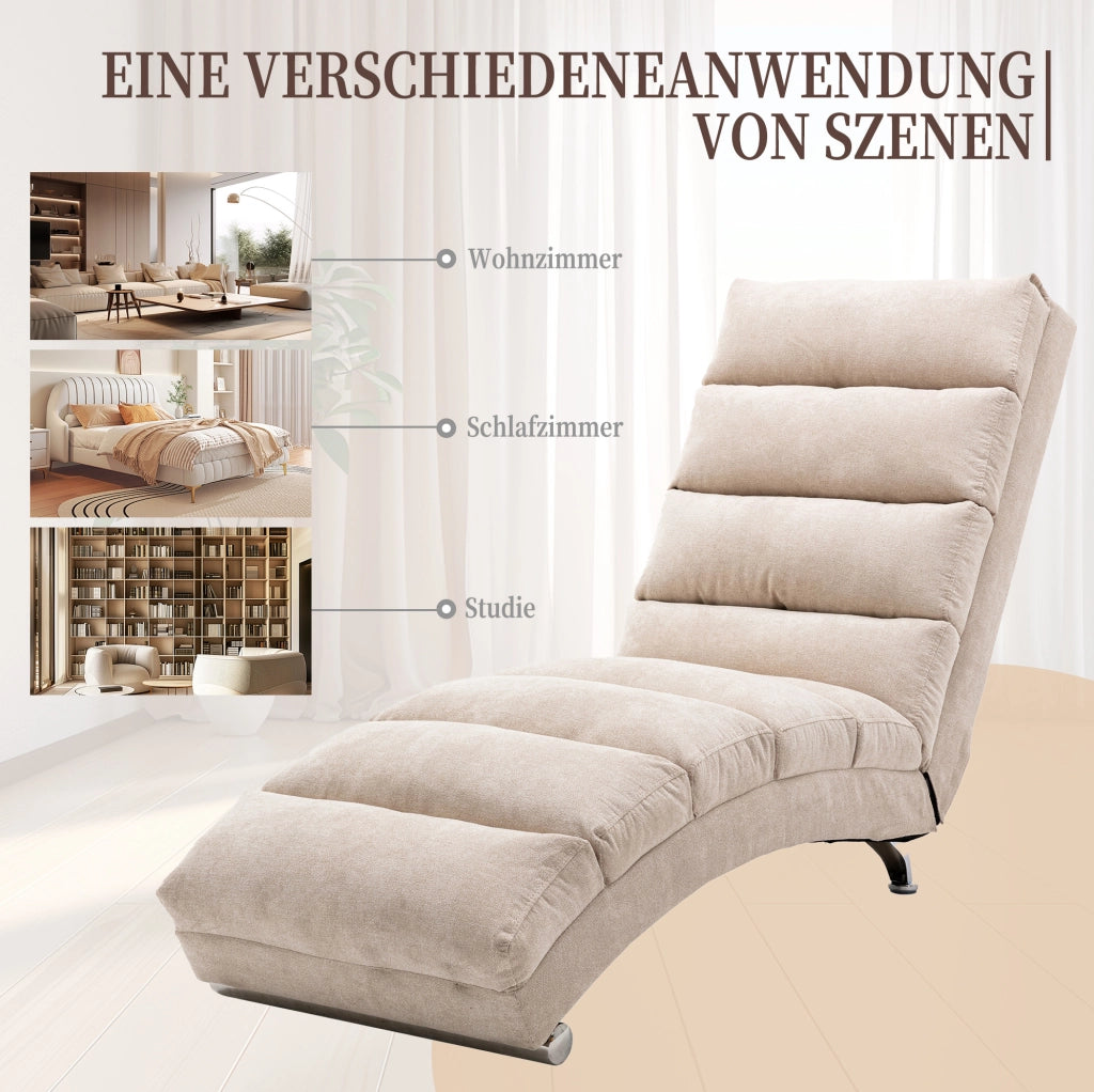 Chaise longue massaggiante beige con vibrazione e tasca laterale