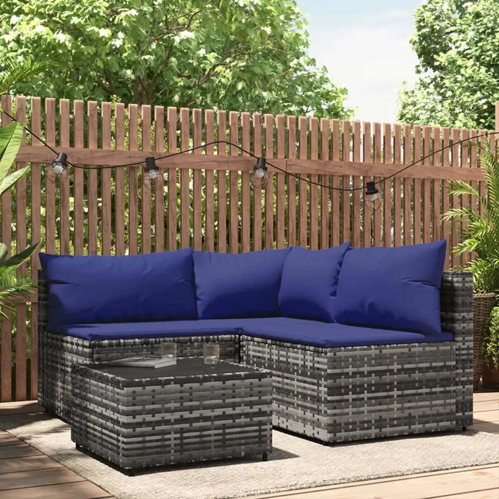 Set Divani da Giardino 4 pz | Set Salotto da Giardino con Cuscini in Polyrattan Grigio