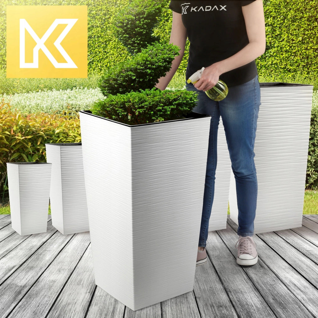 Vaso da giardino KADAX con inserto per fiori, grande e alto, 39x75 cm, bianco.