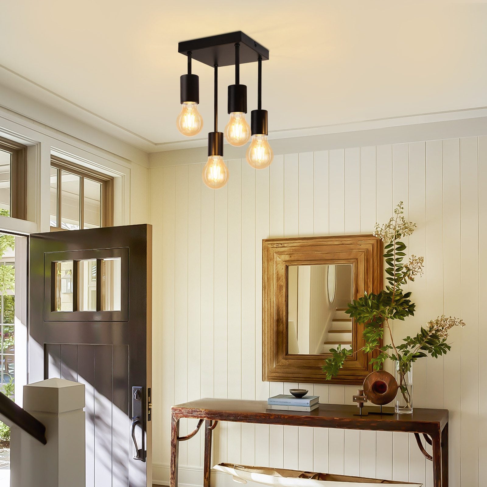 ZMH Lampada da soffitto plafoniera vintage nera E27 retrò metallo senza lampadine