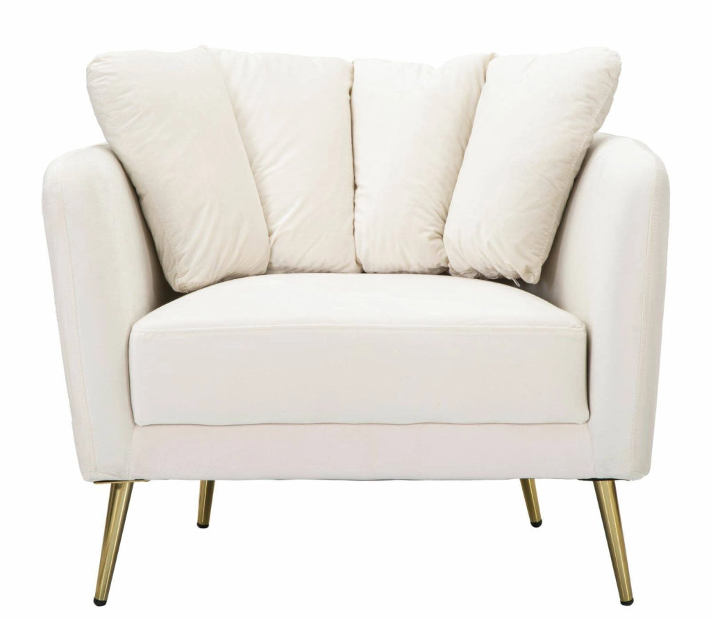 Poltrona Foster, Seduta imbottita, Divano singolo da salotto, Sedia con braccioli, 88x77 h74 cm, Crema e Oro
