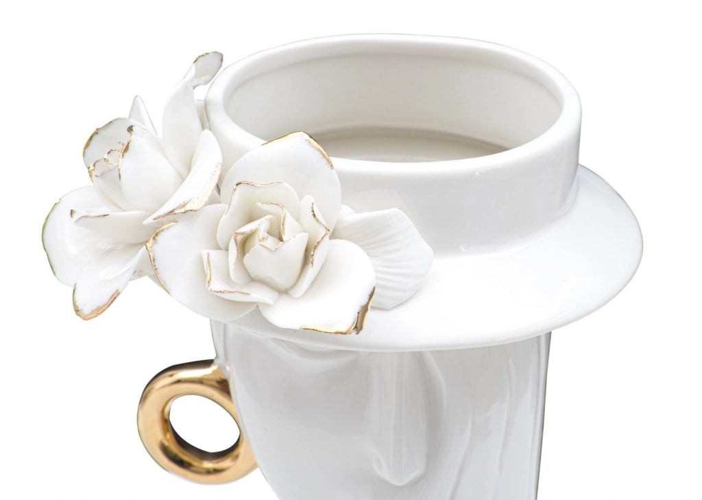 Vaso in ceramica bianca con decori oro 15x13,5x23,5cm Woman Elegant