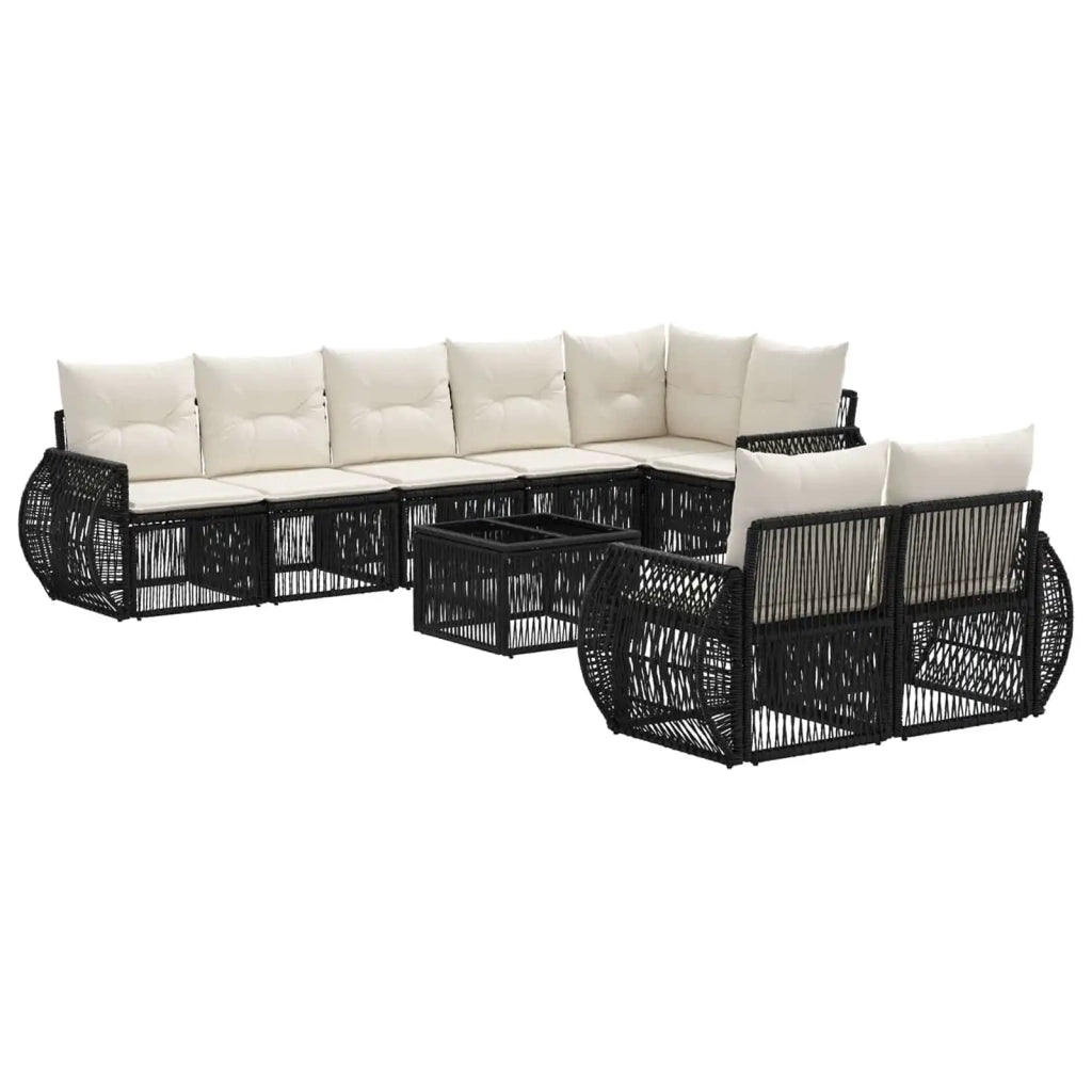Set Divano da Giardino 9 pcs Nero e Bianco Crema polyrattan