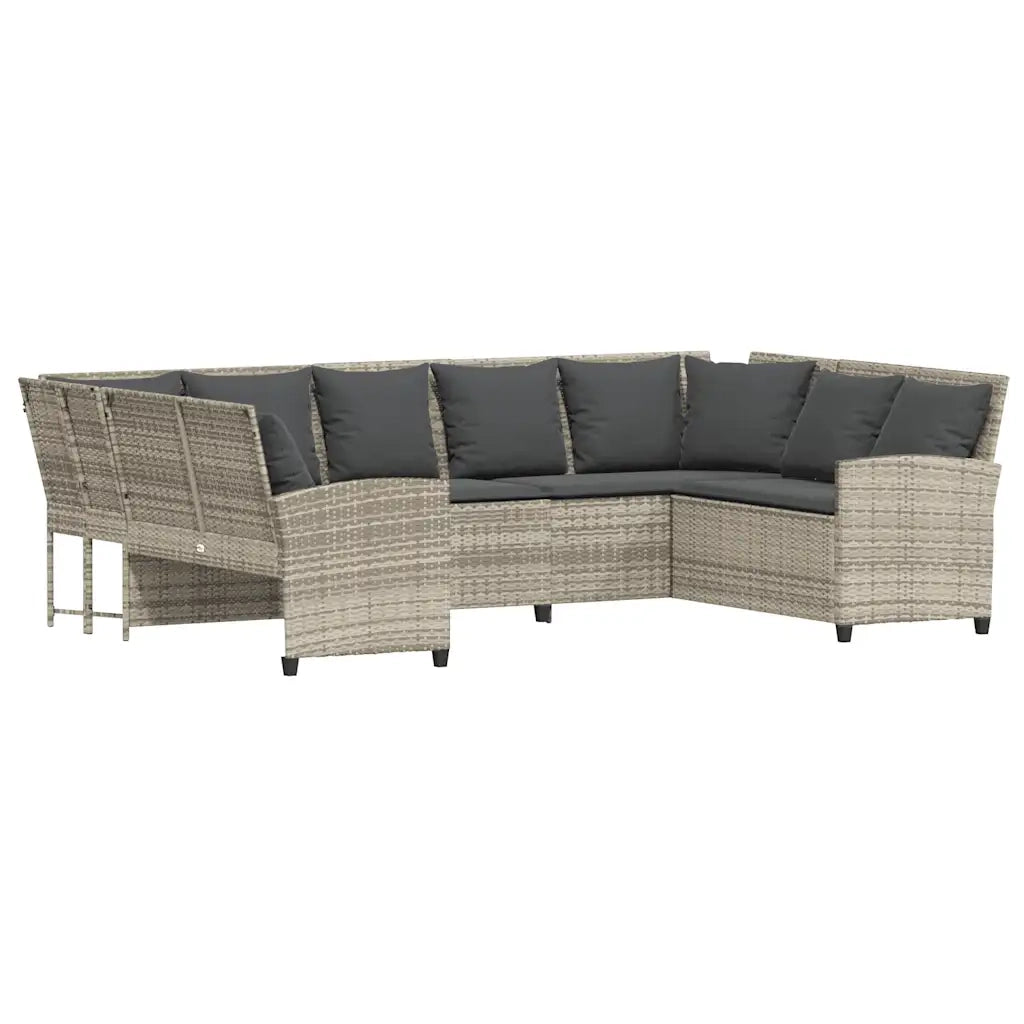 Divano da Giardino con Cuscini in Polyrattan Grigio Chiaro
