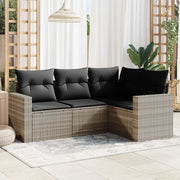 Set Divano da Giardino 4 pz con Cuscini-Sofa da Giardino-Divanetto da esterno Grigio Chiaro Polyrattan 214384