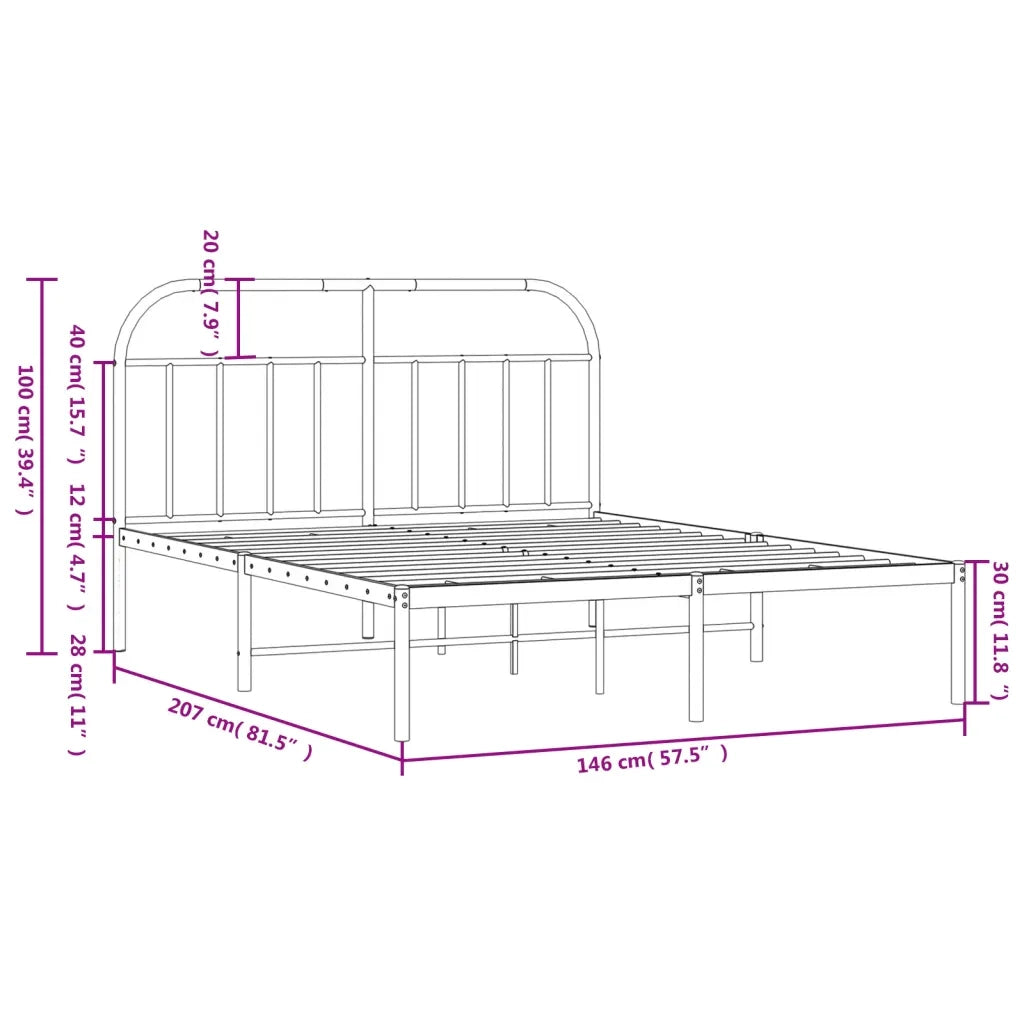 Letto matrimoniale | Letto per adulti | Giroletto con Testiera in Metallo Nero 140x200 cm