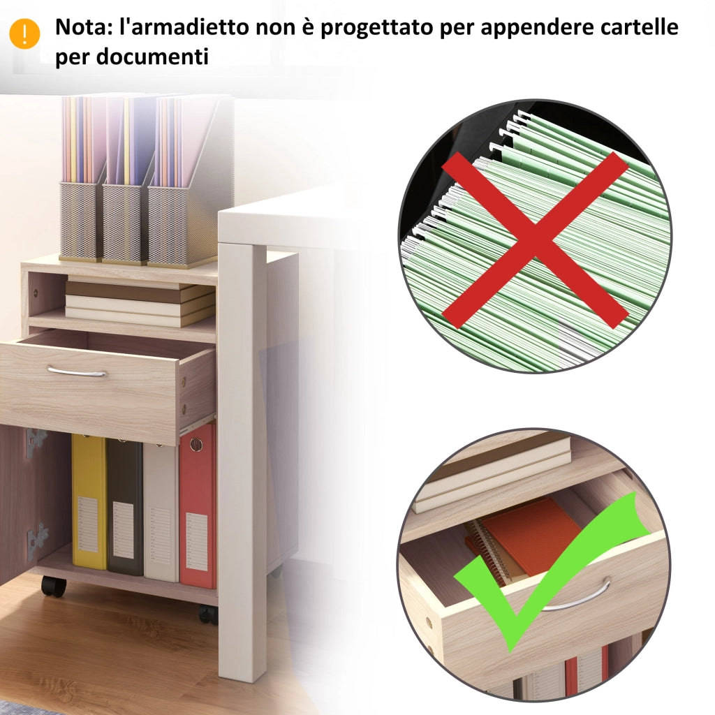 Cassettiera da Ufficio ¨C Zephmum ¨C Rovere Legno e Metallo 40x35x60 cm