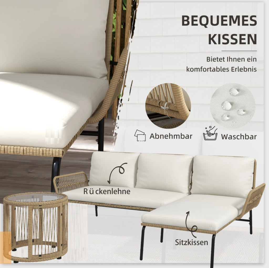 Set da giardino 3 pezzi in rattan PE con lettino prendisole