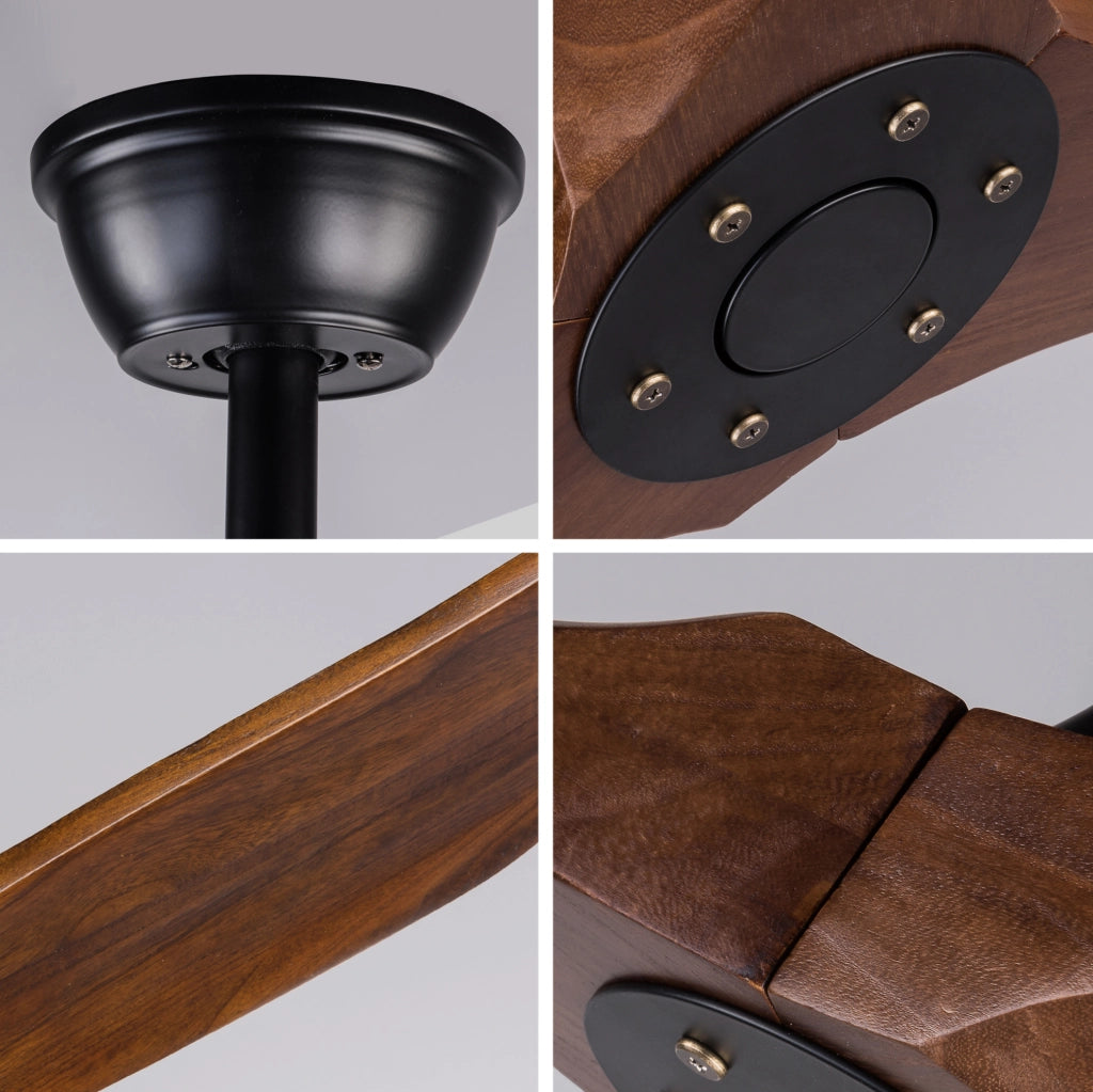 Ventilatore da soffitto senza luce 60 pollici con telecomando; pale in legno nero e noce scuro