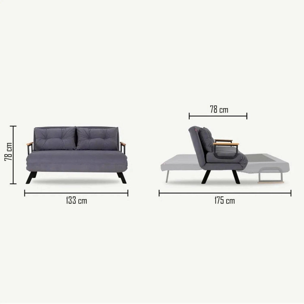 Calvin, Divano Letto 2 Posti Contenitore, 133x78 cm Grigio Cenere