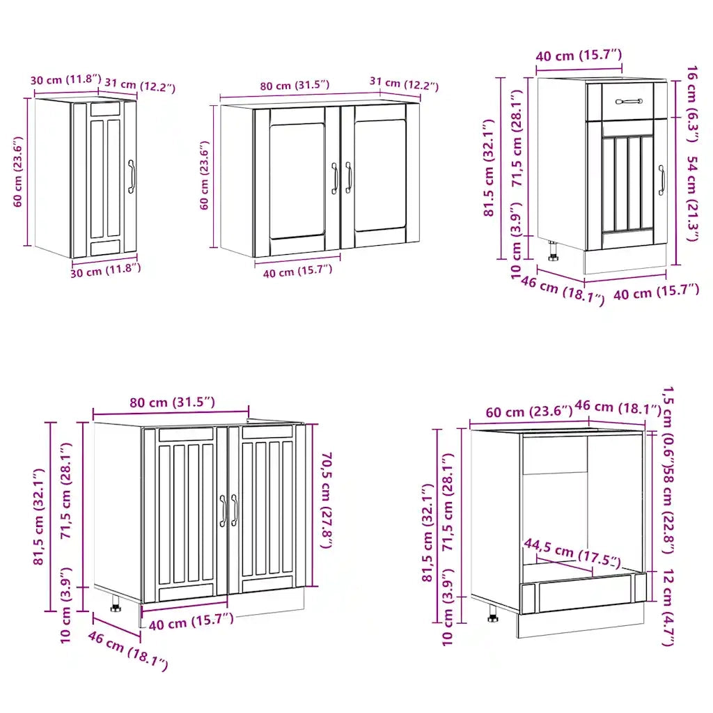 Set Mobili da Cucina 8 pz Lucca Bianco Legno Multistrato 3314801