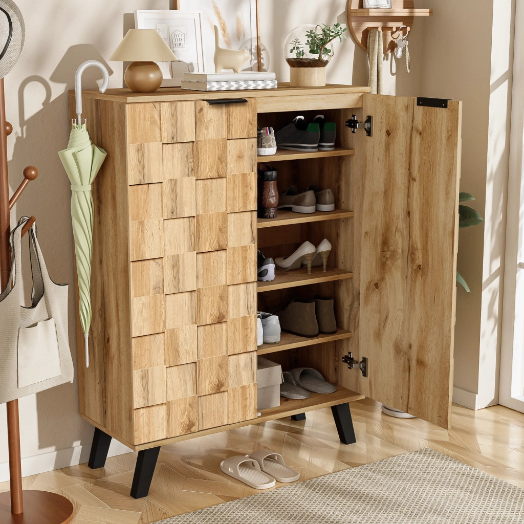 OKWISH Scarpiera con 2 ante, 5 vani e 4 ripiani regolabili, per ingresso, colore legno, 80.5 x 35 x 109.5 cm